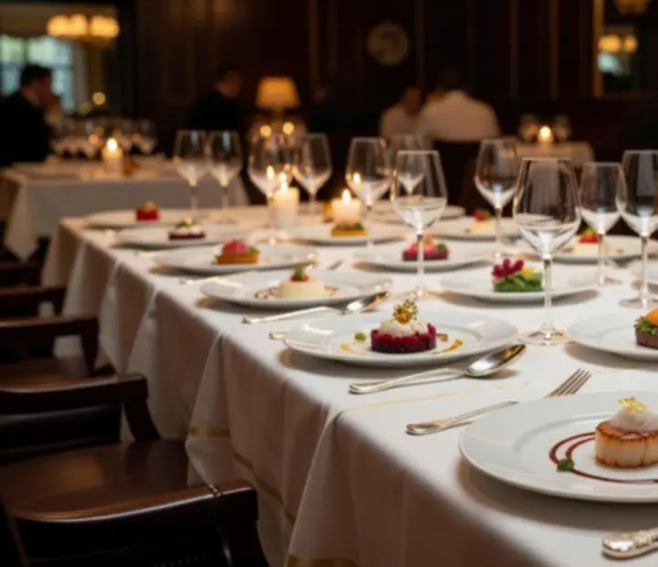 Cinematikus tálalású fine dining kóstolómenü fogások elegáns éttermi környezetben