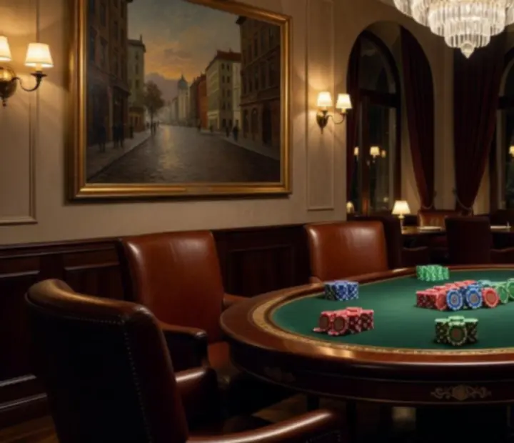 Elegáns poker szoba kifinomult belső térrel és gyertyafényes hangulattal