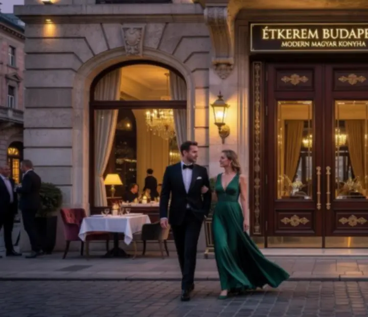 Cinematic felvétel egy elegáns budapesti fine dining étteremről gyertyafényben